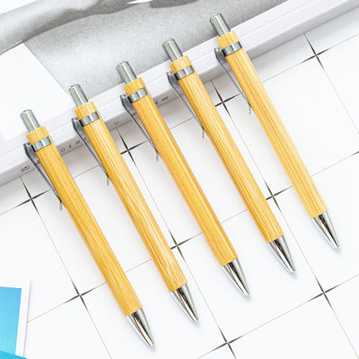 1.0mm Writing Width Eco-friendly Bamboo Ballpoint Pen with Metal Clip and Black Ink Color