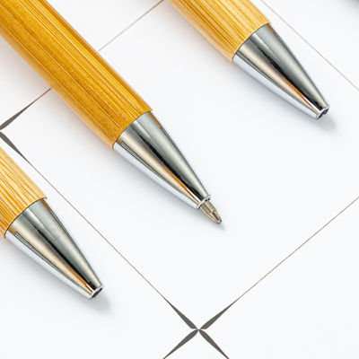 1.0mm Writing Width Eco-friendly Bamboo Ballpoint Pen with Metal Clip and Black Ink Color